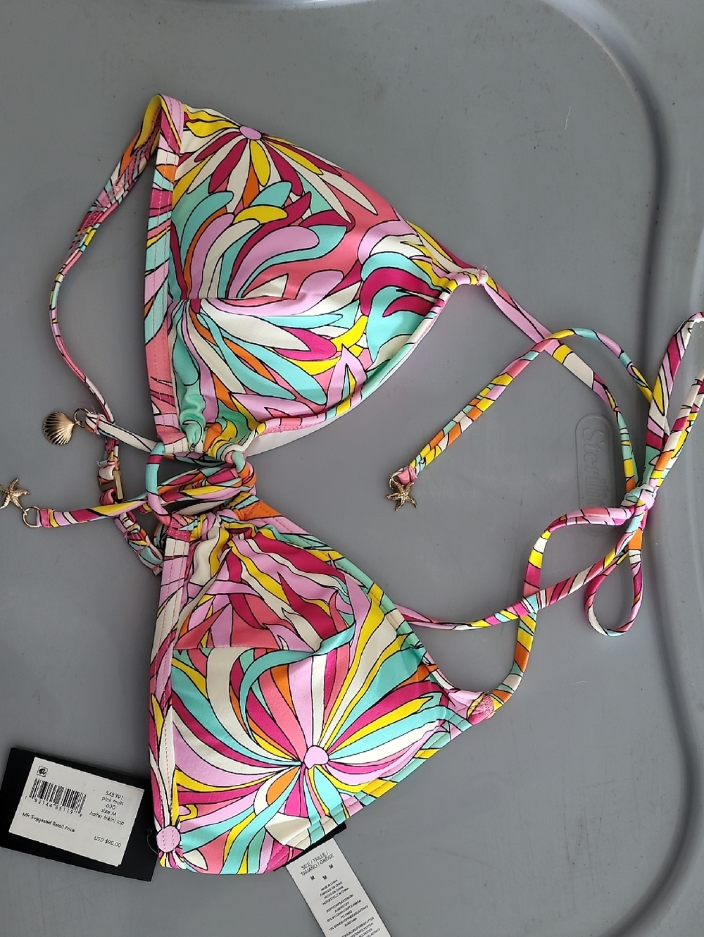 Kate Spade NWT Retro Colorful Rainbow Swirl Print Triangle Bikini Top Medium